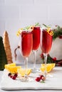 Christmas mimosas with cranberry juice and champagne or sparkling wine, festive Christmas cocktails Royalty Free Stock Photo