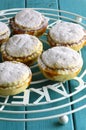 Christmas Mince Pies on Cooling Rack Turquoise Background