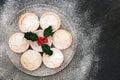 Christmas Mince Pies with Holly and Icing Sugar Royalty Free Stock Photo