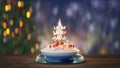 Christmas miniature with fireworks on background 3D render