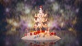 Christmas miniature with fireworks on background 3D render