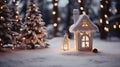 Christmas miniature with house and spruce forest, Christmas and New Year concept