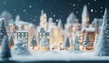 Christmas miniature town, village model. Snowy toy houses, lights, decorations Royalty Free Stock Photo