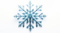 AI Generated. Christmas minimalistic blue glass snowflake toy on a white background.