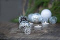 Christmas Mirror balls on wooden background Royalty Free Stock Photo