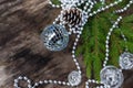 Christmas Mirror balls on wooden background