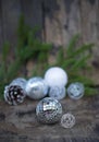 Christmas Mirror balls on wooden background Royalty Free Stock Photo