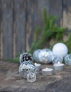 Christmas Mirror balls on wooden background Royalty Free Stock Photo