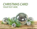 Christmas Mirror balls on wooden background Royalty Free Stock Photo