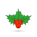 Christmas mistletoe flat icon. Vector color holly berry icon Royalty Free Stock Photo