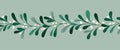 Christmas Mistletoe Foliage and Berries Vector Seamless Horizontal Pattern Border