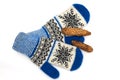 Christmas mittens, on the isolated white background