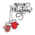 Christmas mittens. Merry Christmas. Black and red. Hand drawn lettering calligraphy for greetings card Royalty Free Stock Photo