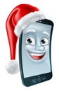 Christmas Mobile Cell Phone Mascot in Santa Hat Royalty Free Stock Photo