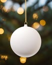 Christmas mock-up white blank Christmas tree ball on blurred background