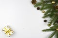 Christmas mockup flat lay styled scene with christmas tree and decorations. Copy space Royalty Free Stock Photo