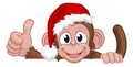 Christmas Monkey Cartoon Character in Santa Hat Royalty Free Stock Photo