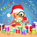 Christmas Monkey Choose Gift Box on Desk New Year Royalty Free Stock Photo