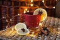 Christmas mood: hot tea with lemon, cinnamon and honey