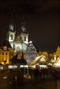 Christmas Mood on the night Old Town Square, Prague, Czech Republic Royalty Free Stock Photo