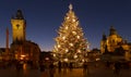 Holiday Christmas Mood on the night Old Town Square, Prague, Czech Republic Royalty Free Stock Photo