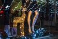 Christmas mood from the window of a deer shop with Christmas lights and garlands Royalty Free Stock Photo