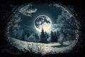 christmas moonlit forest in snow romantic double exposure background
