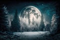 christmas moonlit forest in snow romantic double exposure background