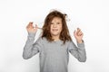 Christmas Morning Chaos: Disheveled Young Girl Waking Up in a Bad Hair Day Portrait Royalty Free Stock Photo