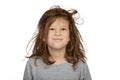 Christmas Morning Chaos: Young Girl with Bedhead on White Background Royalty Free Stock Photo