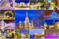 Christmas in Moscow. Festive collage of Moscow attractions