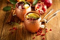 Christmas Moscow mule with pomegranate and orange