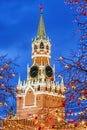 Christmas in Moscow. Spasskaya Tower in festive decoration Royalty Free Stock Photo