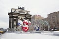 Christmas Moscow, triumphal arch on Kutuzov Avenue winter day