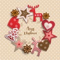 Christmas motive, small scandinavian styled decorations lying on beige polka dotted background, illustration