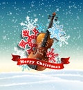 Christmas motive with violin and paper snowflakes