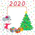 Christmas mouse, tree,gifts and frame Royalty Free Stock Photo