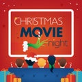 Christmas Movie Night square red Cover, Kids TV party.