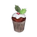 The christmas muffin on white background, watercolor illustration