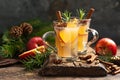 Christmas mulled apple cider with cinnamon and anise, traditional winter warming hot drink, beverage or cocktail