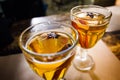 Christmas mulled apple cider with spices cinnamon, cloves, anise and honey on rustic table, traditional drink on winter holiday. Royalty Free Stock Photo