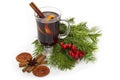 Christmas mulled wine, cookies, spices and ornaments