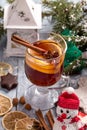 Christmas mulled wine with lemon slice, anise and cinnamon stick Royalty Free Stock Photo