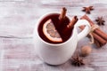 Christmas mulled wine on a rustic wooden table. Royalty Free Stock Photo