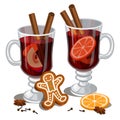 Christmas mulled wine with spices, gingerbread man, orange slice