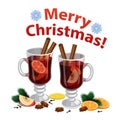 Christmas mulled wine with spices, orange slice, anise Royalty Free Stock Photo