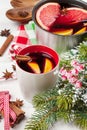 Christmas mulled wine on wooden table Royalty Free Stock Photo