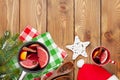 Christmas mulled wine on wooden table Royalty Free Stock Photo