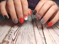 Christmas Nail art manicure. Winter Holiday style bright Manicure