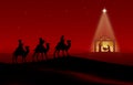 Red Christmas Nativity scene. Greeting card background. Royalty Free Stock Photo